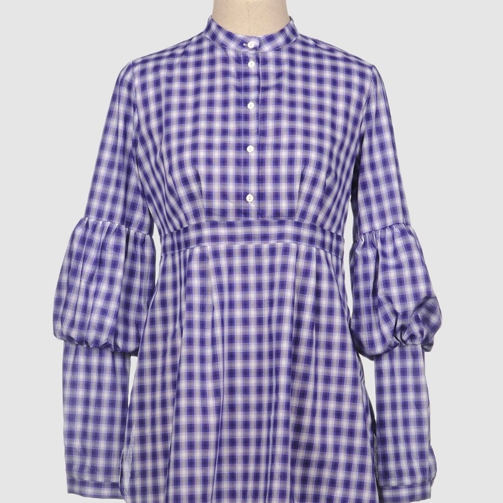 NWT! Brian Dales Checkered Top With Puff Sleeves Small YOOX IT 42, US 4-6